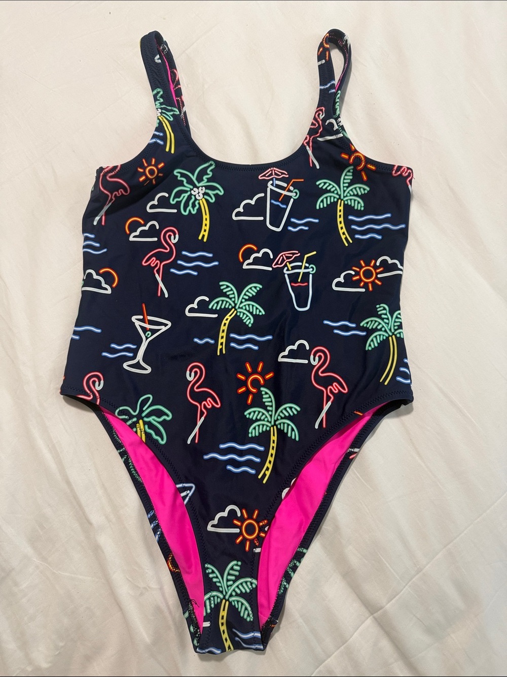 Chubbies One Piece Swimsuit Size Large Neon Tropical Print